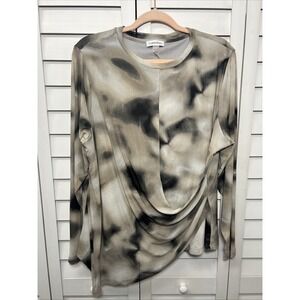 Calvin Klein Abstract Long Sleeve Asymmetrical Mesh Stretch Top Women's Size 1X